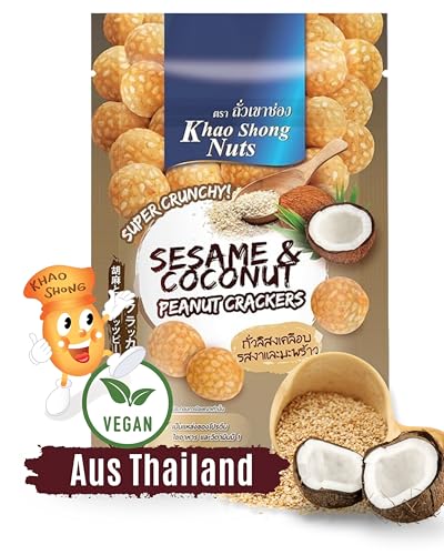 Khao Shong – Erdnuss Cracker im Teigmantel mit Sesam & Kokosnuss – Exotischer Asia Snack & Süßigkeit - Snacks & Knabberartikel aus Thailand - 1 x 75g