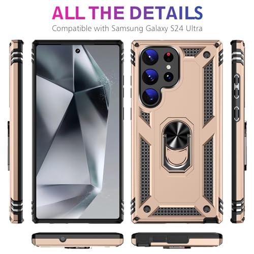 Image of for Samsung Galaxy S24 Ultra Case with Screen Protector, Military Grade Rugged Shockproof Heavy Duty S24 Ultra 5G Protective Cover for Samsung S24 Ultra Magnetic Ring Kickstand Phone Case (Gold)