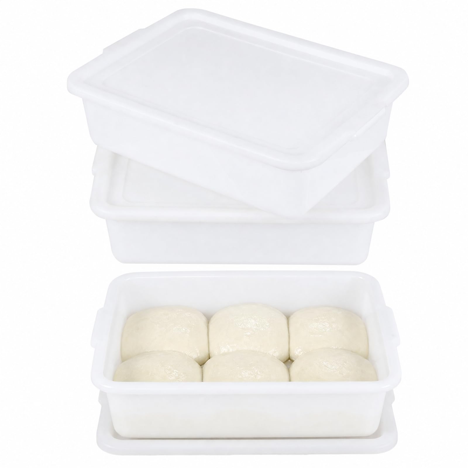 Lot de 3 boîtes de conservation empilables pour pâte à pizza avec couvercles, 13 L, blanc