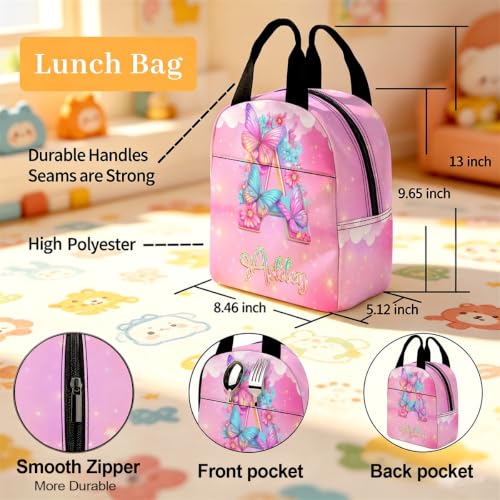 Image of Custom Kids Backpack for Girls Toddler Backpacks Back to School Bookbag Set | Kid Personalized Backpack with Lunch Bag Girl Kindergarten Elementary Preschool Daypack Birthday Gifts Flower Butterfly Pink
