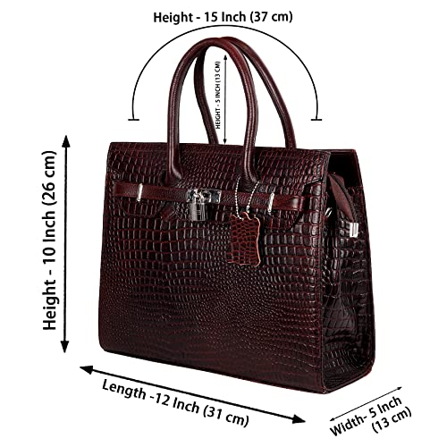 Image of RICHSIGN LEATHER ACCESSORIES Full-Grain Natural Cro Leather Top-Handle satchel Tote Handbags & Shoulder Sling Bags For Women Office Branded Stylish Size- L-12 X H-10 x W- 5 Inch