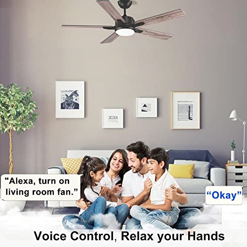 52" Smart Ceiling Fans With Lights Remote,Quiet Dc Motor,Outdoor Indoor Modern Farmhouse Lighting Ceiling Fan,Dimmable,6-Speed,Wifi Alexa,App Workable,Matte Black For Bedroom,Living Room,Patio,Porch #TOP1