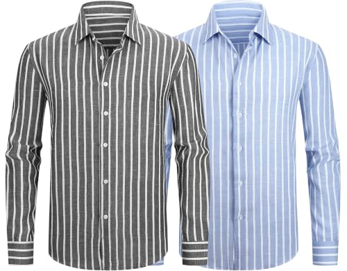 Image of Zombom Men's Regular Fit Vertical Striped Casual Shirt | Full Sleeve Cotton Blend Shirt for Men | Slim Fit Stylish Party