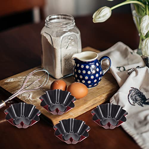 DOITOOL Egg Tart Mould 6.6cm, 4PCS Flower Shape Non Stick Mini Carbon Steel Pudding Moulds, Tart Pan - Image 3