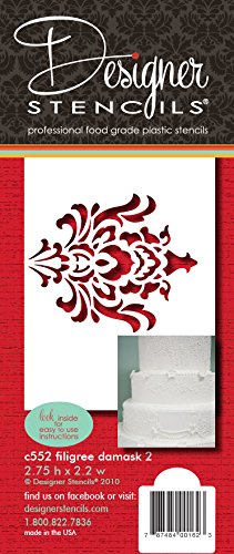 Designer Stencils C552 Filigree Damask Cake Stencil Side 2, Beige/semi-transparent