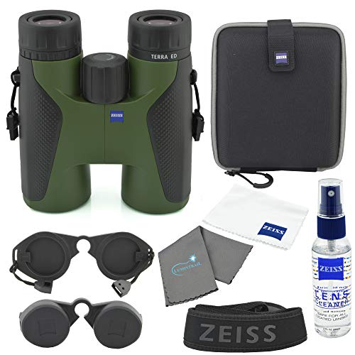 Zeiss 10x42 Terra ED Binocular Green Bundle with Zeiss Lens Care Kit and Lumtrail Cleaning Cloth