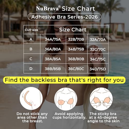 Image of Sticky Bra Push Up, Strapless Adhesive Bra Backless No Show Beige D | Perforated cups, glue-free center, stick-on hold, front clasp lift, reusable Invisible bra for low-cut outfits and hot days