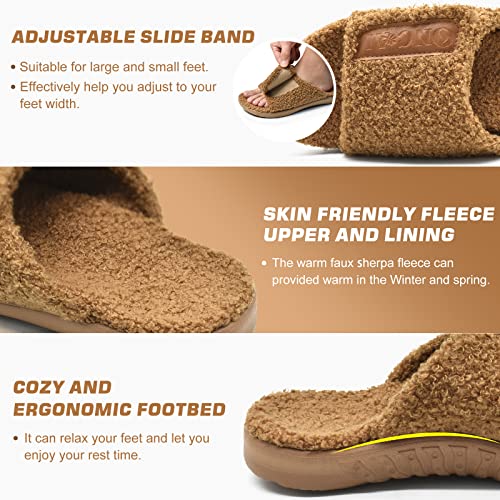 Oncai Mens House Slippers With Arch Support，Fur Slides With Orthopedic For Plantar Fasciitis Wide Footbed And Adjustable Strap Khaki Size 10 #TOP3