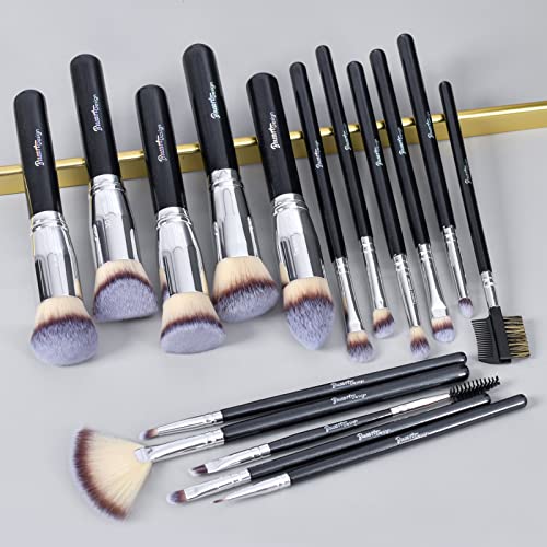 Bueart Design 16Pcs Ultra Soft Dense Makeup Brushes Set Professional Black Makeup Brush Set With Premium Synthetic Vegan Hair Foundation Concealer Eyeshadow Face Contour Blush Makeup Brushes & Tools #TOP3
