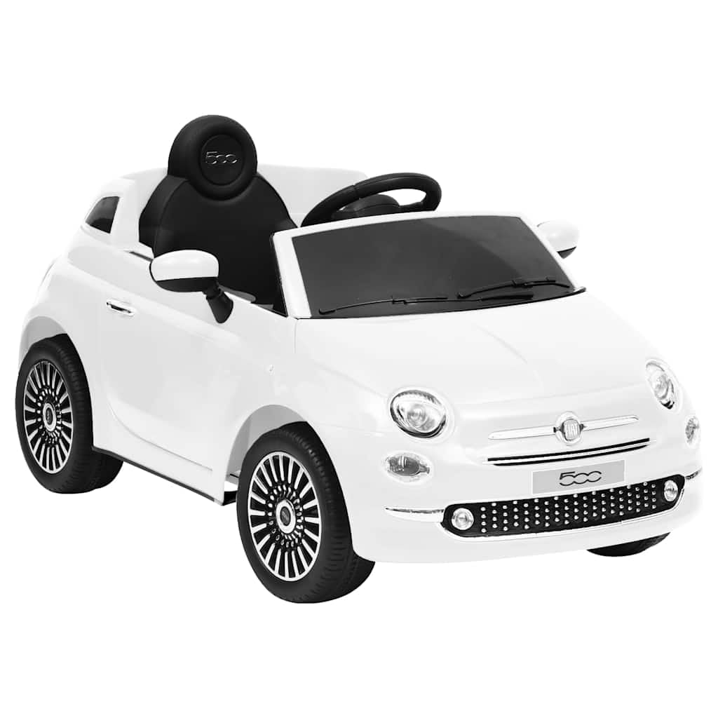 Kinder-Elektroauto FIAT 500 Weiß Kunststoff mit LED-Frontlicht 113x67,5x53 cm für 3-6 Jahre 30 W Motor 2-3 km/h Geschwindigkeit mit Musik und Sicherheitsgurt für Garten und Wohnung