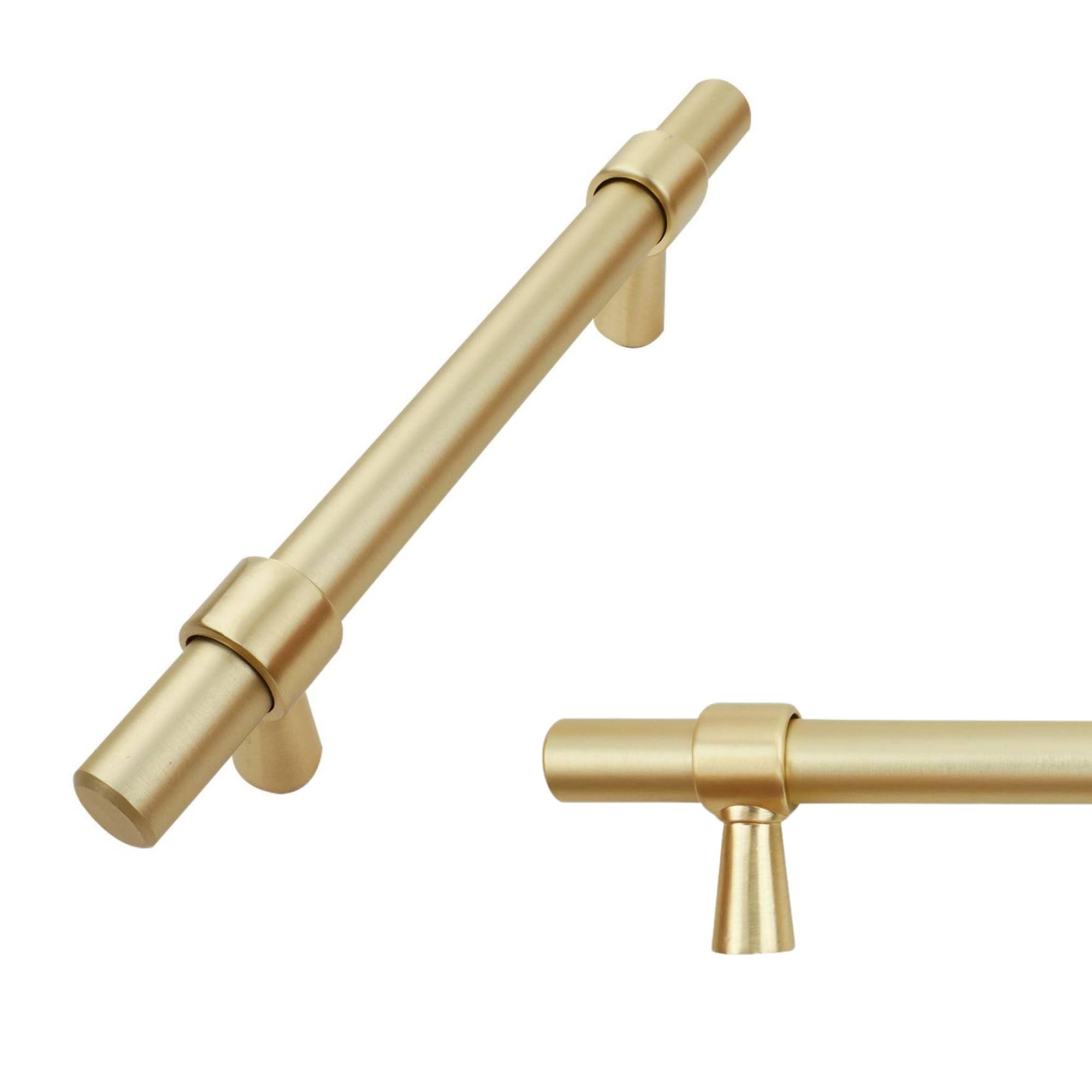 Keypak Brushed Brass 10 Pack Smooth T-Bar Cabinet Handles, 96Mm Hole Centres, - Modern Drawer Pulls For Kitchen Cupboards, Wardrobe Doors, Dresser