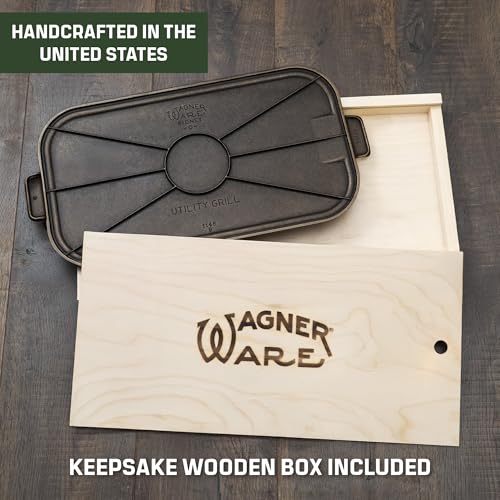 Wagner Cast Iron Griddle – 1950 Vintage Reissue in Wooden Box – Double Burner Griddle for Stovetop & Outdoor Cooking – Pre-Seasoned Cast Iron – Handcrafted in USA – Naturally Nonstick view 3