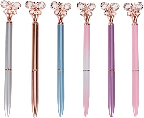 STOBOK Bolígrafos creativos con diseño de mariposa de diamante para estudiantes, escuela, oficina, paquete de 6