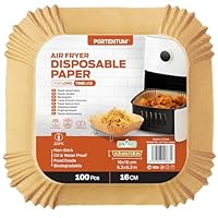 PORTENTUM Carta forno per friggitrice ad aria 100 unità da 16-20 cm Quadrata. Adatto al Forno, da 3,5 a 6 litri. Carta Air Fryer certificata per uso alimentare BPA Free, FDA e LFGB