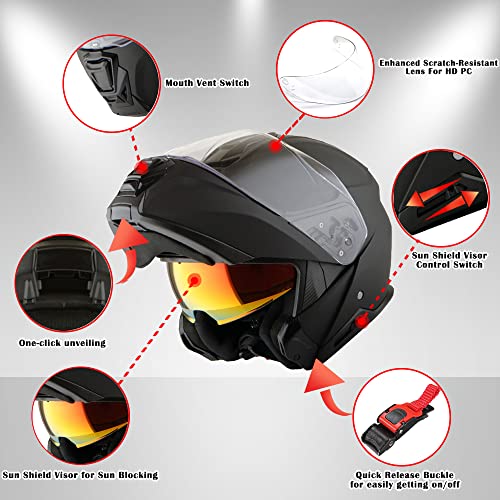 Martian Motorcycle Modular Full Face Helmet Flip Up Dual Visor Sun Shield: Hg362 Matt Black #TOP2