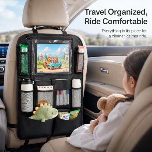 Image of Car Backseat & Boot Organizer - 10 Storage Pockets + Dedicated Touch‑Screen Tablet Pocket, Seat‑Back Protectors for Toys, Drinks, Snacks & Car Accessories, Universal Fit, 1 pcs