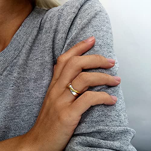 Silverly Women's Men's Yellow Gold Plated 925 Sterling Silver Double Band Ring #TOP4