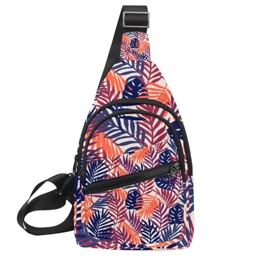 Sac de poitrine multicolore motif feuilles de palmier pour homme avec fermeture éclair fluide
