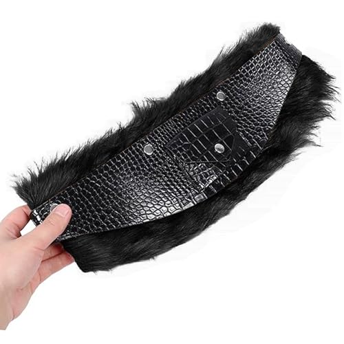 Y2K Faux Fur Leather Wide Belt Women Punk Gothic Waistband Fuzzy Waist Cincher Fashion Waist Accessory Festival Outfit Belt4