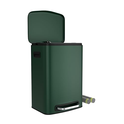 Cubo de basura grande con pedal de 13 galones con tapa silenciosa de cierre suave, cuerpo grueso de acero inoxidable con 30 bolsas de basura para