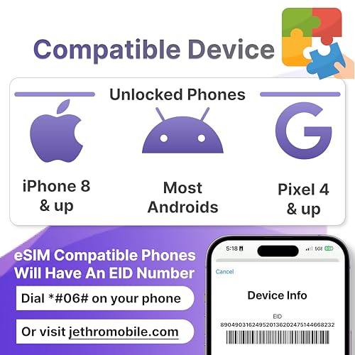 Jethro Mobile eSIM – 1 Month Prepaid Plan for iPhone & Android | Unlimited Talk & Text + International Calling | Fast Activation & Nationwide Coverage | No SIM Card Needed