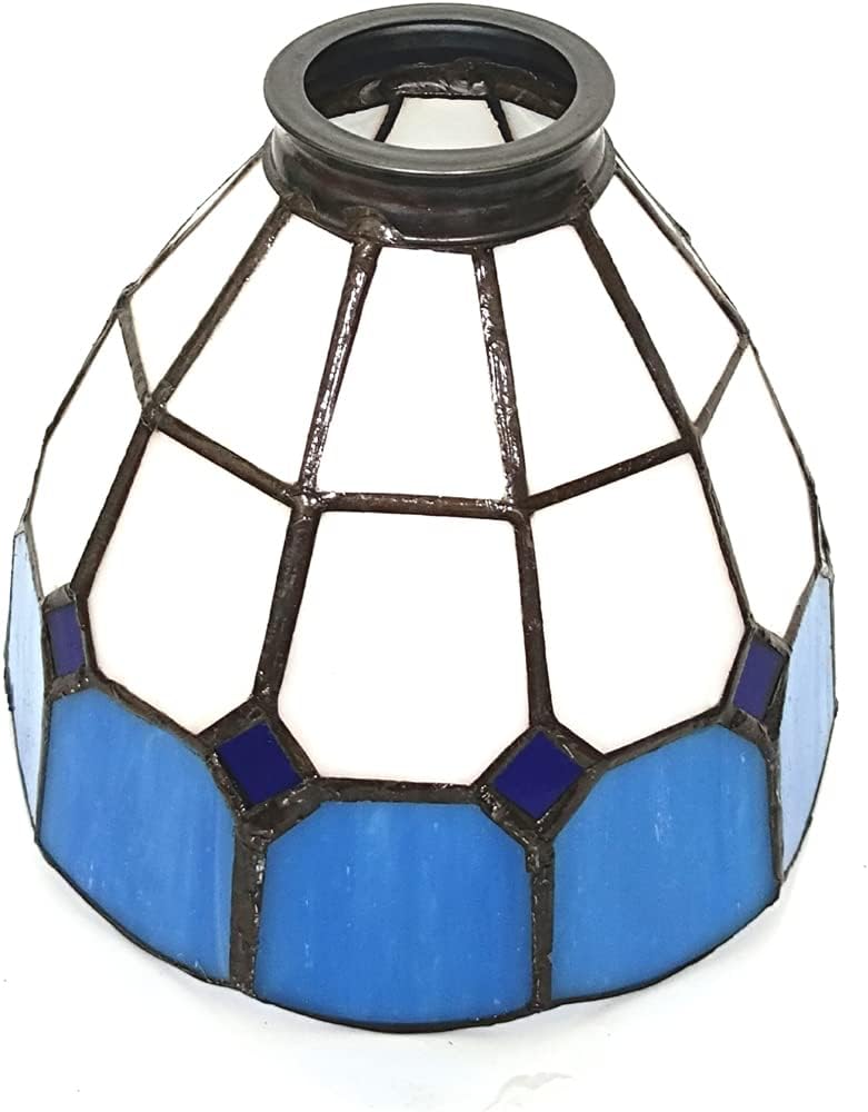 Tiffany Style, White and Blue, Colored Glass Lampshade, Branch Chandelier, Wall Lamp Replacement Lampshade, Diameter 6 Inches