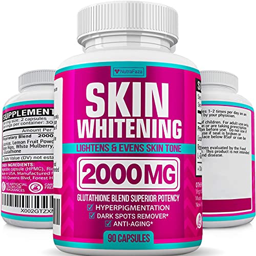 Glutathione Skin Whitening Pills - Vegan Skin Bleaching Pills for Dark Spots, Acne & Scar Removal - Made in USA - Natural Glutathione Supplement with Anti-Aging Properties