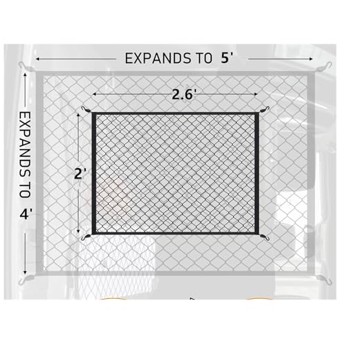 Cargo Net for SUV with Hooks, Adjustable Highly Elastic Storage Organizer Net for Car, Pickup Trucks,Mesh Organizer 2.6\'x2\' Stretches to 5\'x4\',Road Trip Essentials Black