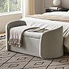Mopio sophie 51 ottoman storage bench entryway and window seating end of bed curved stool for king queen bed storage chest for bedroom light gray fabric  urban country home decor