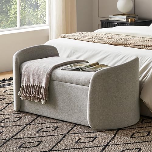 mopio Sophie 51 Ottoman Storage Bench Entryway and Window Seating End of Bed Curved Stool for King Queen Bed Storage Chest for Bedroom Light Gray Fabric