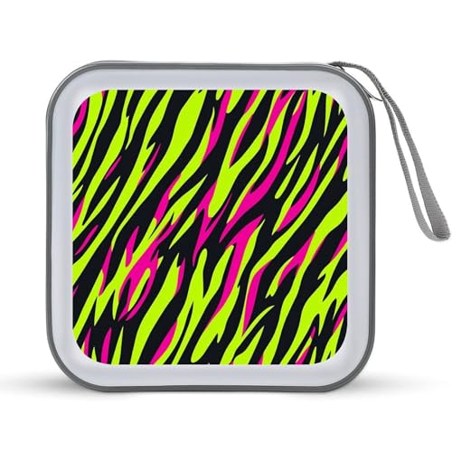 Neon Green And Pink Zebra Stripes Fur CD Case DVD Storage Case Portable