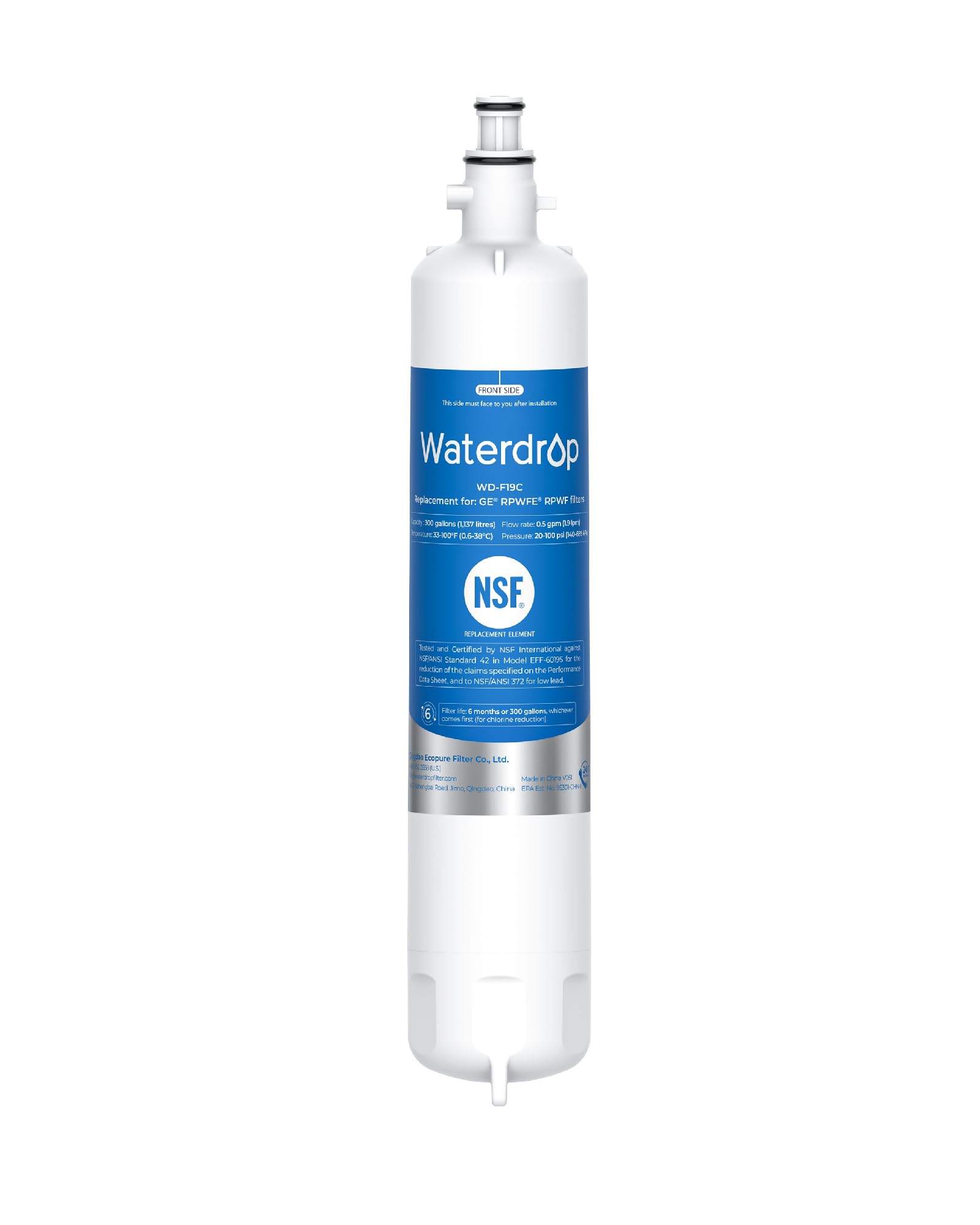 Waterdrop WD-F19C Refrigerator Water Filter Replacement for GE® RPWFE® | Replacement for GE® RPWF (with CHIP), GFE28GBLTS, GFE28GGKBB, GFE28GSKSS