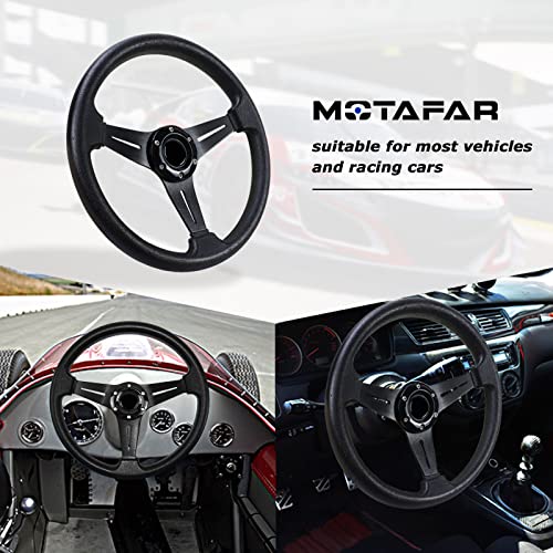 Motafar Universal Racing Steering Wheel, Gaming Steering Wheel 13.6" 6 Bolts Grip Vinyl Leather With Horn Button For Race/Rally/Motorsport/Car Sim Driving(Black) #TOP3