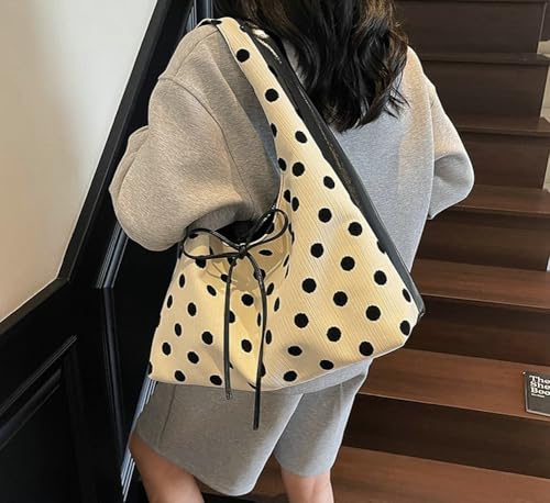 Polka Dot Tote Bag for Women Soft Top-Handle Handbag for College Work Bow Shoulder Bag Large Capacity Underarm Purse4