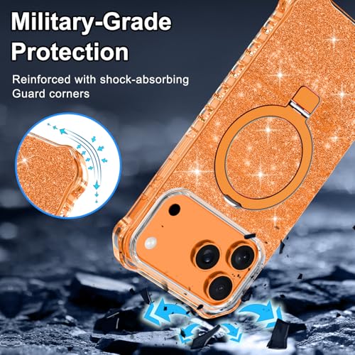Shecaset for iPhone 18 Pro Max Case,[Compatible with MagSafe][Invisible Magnetic Ring Stand],Slim Iridescent Wavy Women Girls Case for Apple iPhone 18 Pro Max 6.9"(2026),Glitter Orange - image 7