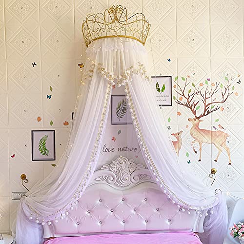 Dossel de cama de renda com lâmpada, cúpula infantil rede mosquiteira castelo interior pendurado dec