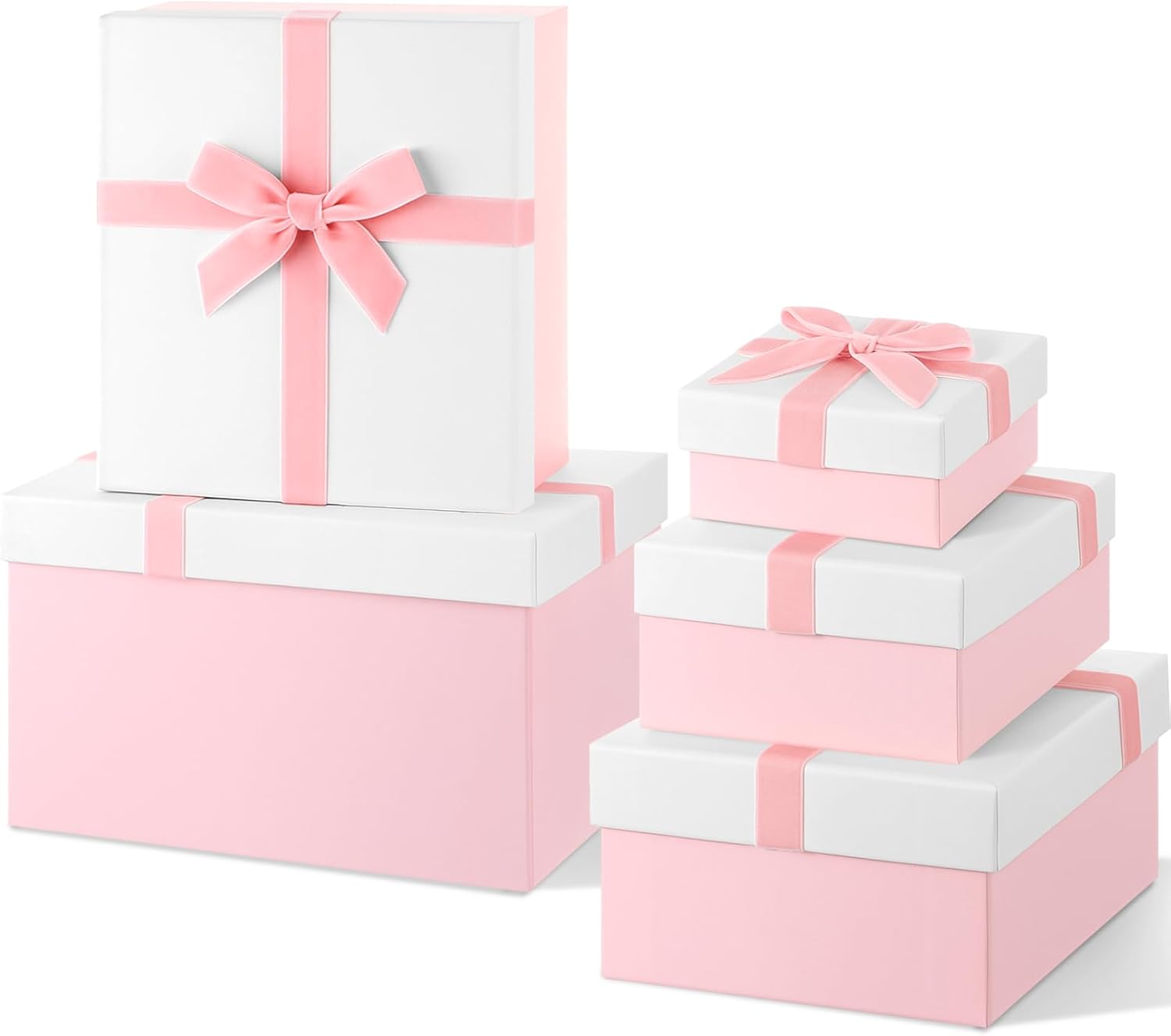 Cholemy 5 Pcs Luxury Nesting Gift Boxes with Lid and Velvet Ribbon Assorted Size Decorative Box Wrap for Present Wedding Graduation Birthday Anniversary Party Favor(Wine Red)
