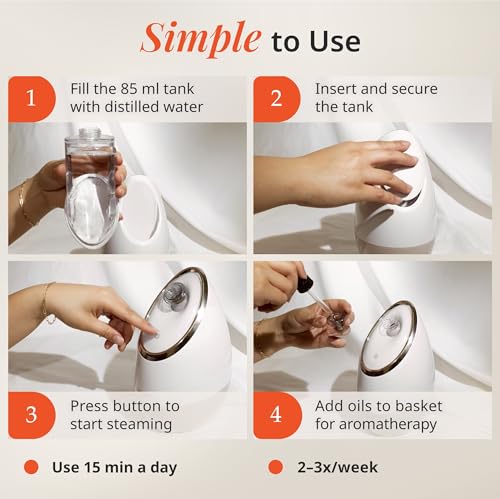 Image of Vanity Planet Aira Ionic Facial Steamer (Rose Gold) - Pore Cleaner that Detoxifies, Cleanses and Moisturizes - Adjustable Nozzle, Water Tank with 3 Essential Oil Baskets