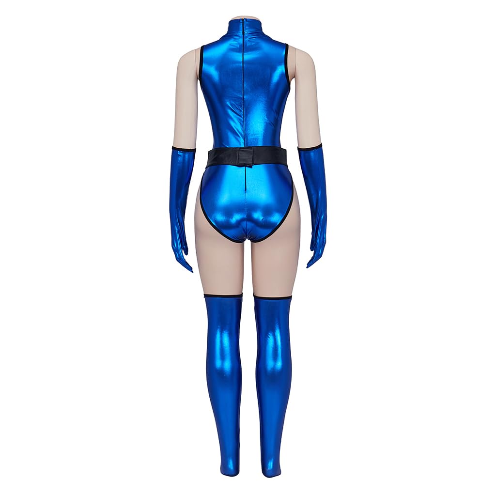 RocailleCos Mortal MK Kitana Costume Cosplay Femminile Sexy Blu Tuta Kombat Tuta con Maschera Ninja Fighter Outfit