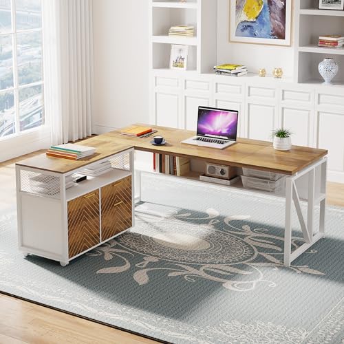 image for Tribesigns L Shaped Desk with Drawer Cabinet, 63