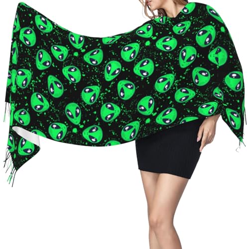 VOSERY Womens Scarf Pashmina Shawls Wraps - cute green alien Print Fashion Scarves Fall Winter Large Blanket Scarf3