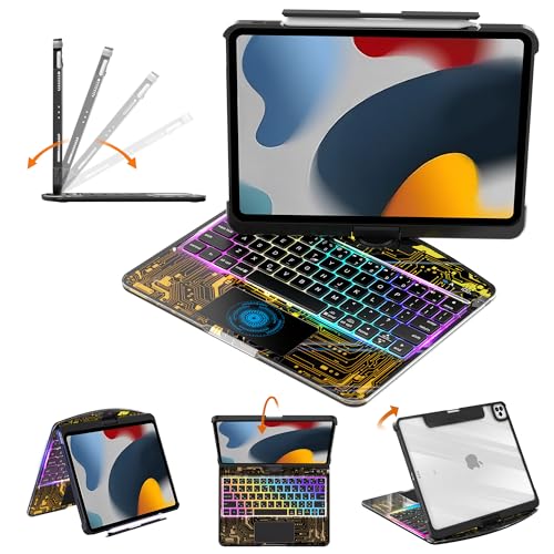 Image of Clear Keyboard Case for iPad 10.2 inch 9th /8th /7th (2021 /2020 /2019) 360 Swivel Multi-Touch Trackpad,with Wireless Bluetooth 3-Brightness &7-Color Backlit, Pencil Holder Black