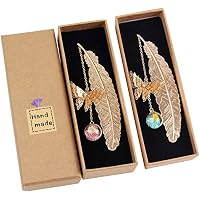 2PCS Marcapáginas de Plumas de Metal con Hermosos Mariposa 3D y