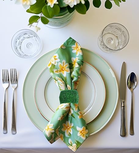 Image of COTTON CRAFT Glitz Beaded Napkin Rings - Set of 12 - Handmade Dark Green Napkin Ring Holders for Dining Table Decor - Elegant Beaded Napkin Rings for Weddings, Parties, Brunch, Holiday Table Settings
