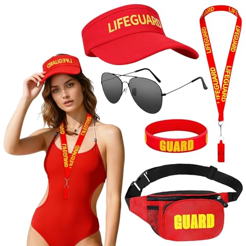 YISKY Kit De Accessoires Déguisement Sauveteur, 5 Pièces Accessoires de Costume de Sauveteur, Accessoires de costume de plage pour homme et femme, Lifeguard...