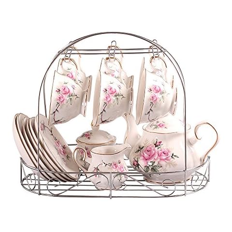 ufengke 15 Piece Vintage Floral Coffee Set Cover