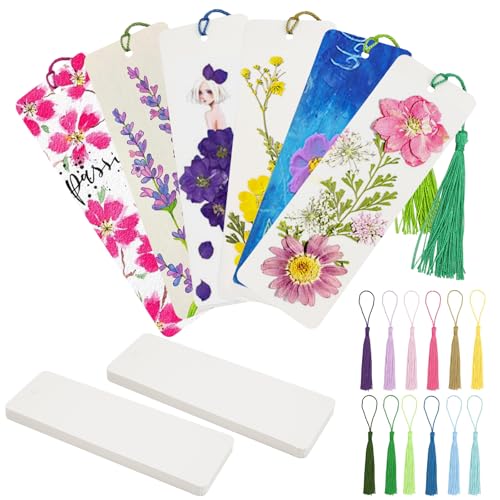 60 Piezas Marcapáginas en Blanco y 60 Borlas Coloridas, Marcadores de Cartulina con Agujeros, Marcapaginas Personalizado, Punto de Libro Personalizado, para Marcadores Decorativos