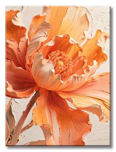 Orange Flower Pictures Wall Decor Burnt Orange Floral Canvas Painting