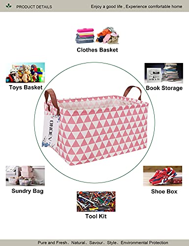 Image of Rectangular Fabric Storage Box, Decorative Basket and Finishing Basket with Handle are Used for The Storage of Clothes, Books and Sundries(Pink Triangle) 1