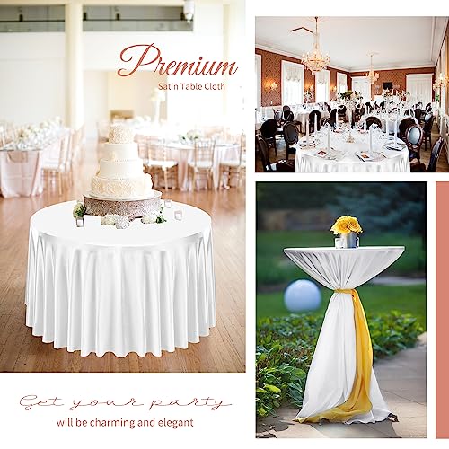 10 Pack Satin Tablecloth 120 Inch White Round Silky Satin Table Cover,Bright Silk Smooth Washable Fabric Table Cloth, Overlay Silky Table Cover for Wedding Party Banquet Event Dining Decoration